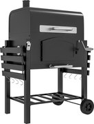 Outsunny Szén Grillsütő BBQ Kert Grill Fedéllel és Polcokkal, Kemping Grillsütő Füstölővel, Melegítőlemez, Polcok, Kerti Party, Szállító Kerekek, Fém,