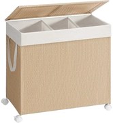 Szennyeskosár 3 rekesszel, 140 literes, levehető béléssel natúr bézs és matt fehér színben