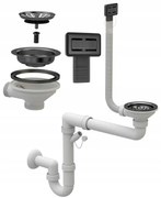 Gamma Gamma, 1-kamrás kézi szifon gránit mosogatóhoz négyzetes túlfolyóval, fekete matt, GMA-1M11ZBKLB