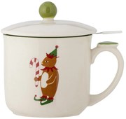 Krémszínű agyagkerámia bögre karácsonyi mintával, szűrővel 300 ml Valentin – Bloomingville