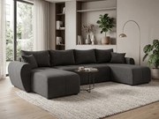 SEVIO U alakú kihúzható ülőgarnitúra, 311x145 cm, sötétszürke + 2 párna INGYEN