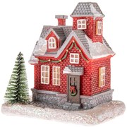 Karácsonyi dekoráció Vörös házikó LED-esvilágítással, 8 x 11,5 cm