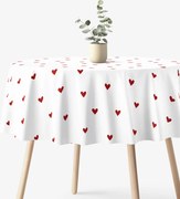 Goldea kör alakú pamut terítő - piros szívecskék, fehér alapon Ø 100 cm