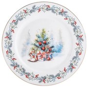 Karácsonyi fenyőfás hintalovas porcelán desszertes tányér - 20 cm