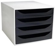 Irattároló, műanyag, 4 fiókos, EXACOMPTA Ecobox Office, szürke-fekete (EX2286014D)