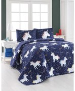 Magic Unicorn Dark Blue steppelt ágytakaró és 2 db párnahuzat, 200 x 220 cm - Eponj Home