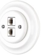 Bohemia-Design - Retro stílusú porcelán ethernet aljzat kerettel, 2x CAT.5E, fehér