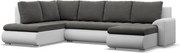 Tokio U sarokkanapé, 3 ágyneműtartóval, bársony + műbőr, baloldali, szürke - fehér