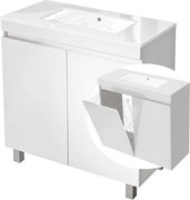 Fürdőszobaszekrény mosdóval 80 x 40 cm Fehér fényes Mdf szennyestartó kosárral