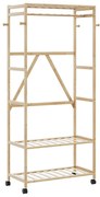 bambusz ruhaállvány polcokkal és kerekekkel 90x40x179,5 cm