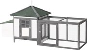 PawHut Kiscsirkékó Pavilon, 196 x 76 x 97 cm, Fészekdobozzal, Futóval és Ülőrúddal, Fa Kisállatház, Szürke | Aosom