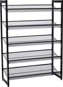 Cipőtartó polc 5 szintes fém háló polcokkal, fekete 74x30x104cm