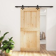 Tömör fenyőfa tolóajtó fémszerelék szettel 95 x 210 cm