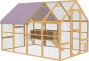 PawHut fa tyúk kifutó, kb. 5,2 m² (280 x 185,5 x 188 cm) kültéri kifutó fedett résszel, zárható ajtóval, rámpával, 4 fészekodúval — sárga (8–12 tyúkho