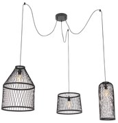 Rusztikus kültéri lógólámpa fekete rattannal 3-lámpás - Calamus