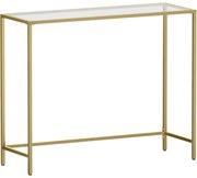 Konzolasztal fém vázzal edzett üveglappal, óarany 100x35x80cm