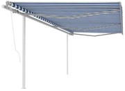 kék és fehér automata napellenző póznákkal 6 x 3,5 m