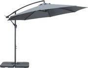 Outsunny Kantaerny Umbrella, Ø2.92m Teraszi Ernyő Kézi Kurblival, Súlyokkal, Ernyő Huzattal, Kereszt Alap, Piac Ernyő Erkélyhez, Acél, Oxford Sötét Sz