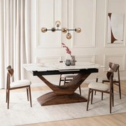 Bővíthető Márványhatású Kerámia Étkezőasztal Fehér/Dió Színben. ALICANTE 160-200 cm