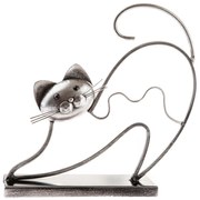 Fém macska állva, talapzaton, 28 cm