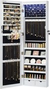 JEWELIA fali ékszertartó tükörrel és LED világítással, 10x37x120 cm, fehér SongmicsHome