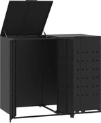 vidaXL fekete acél kerekes tároló 2 szemeteskukához 138 x 79 x 117 cm