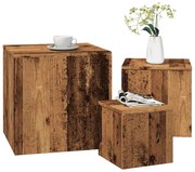 3 db antik fa színű szerelt fa kisasztal