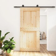 Tömör fenyőfa tolóajtó fémszerelékszettel 95 x 210 cm
