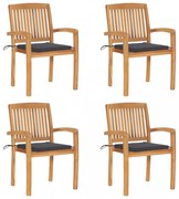 4 db rakásolható tömör tíkfa kerti szék párnákkal