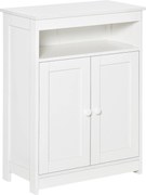 HOMCOM Fürdőszobai Segédszekrény 2 Ajtóval, Állítható Belső Polc és Nyitott Rekesz Fürdőszobai Bútor Nappaliba és Konyhába 60x30x80 cm Fehér | Aosom