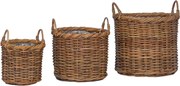 vidaXL Virágcserepes Kosár tárolóval 3 pcs Barna Kubu rattán