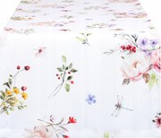 Asztalterítő 40x100 Dekoratív Téglalap alakú Fehér Finom Virágok 9875