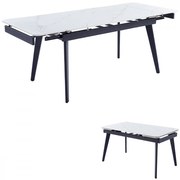 Modern Étkezőasztal 120+30+30x80 cm, Fehér Márvány Mintázatú Kerámia Asztallappal HT-405M