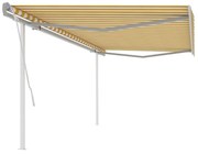 sárga és fehér kézzel kihúzható napellenző póznákkal 5 x 3 m