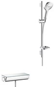 Hansgrohe Raindance Select E, 120 3jet falra szerelhető zuhanygarnitúra Ecostat Select termosztáttal és zuhanyrúddal 65 cm, fehér/króm, HAN-27038400