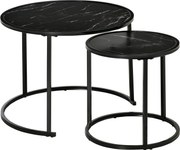 HOMCOM 2 db Modern Függőleges Kerek Oldaltálca Műmárvány Lappal és Acélvázzal Ø60x46 cm és Ø40x40 cm Fekete | Aosom