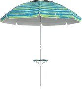 Outsunny Strandernyő Ø190x215 cm Pátióernyő 45°-os Dönthető Magasságú Asztallal, Pohártartókkal, UV-Anti és Vízálló Hordtáskával Kerthez és Medencéhez