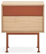 Yoko téglavörös éjjeliszekrény tölgyfa dekorral - Teulat