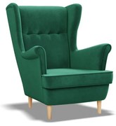 Uszak fotel, bársony, zöld