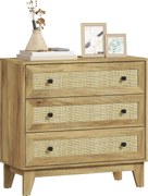 HOMCOM Keskeny Fiókos Széke 3 Fiókkal Rattan Elemmel és Emelt Talppal 80x35x76 cm Természetes | Aosom