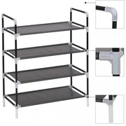 4 polcos fekete fém/nemszőtt kelme cipőtartó