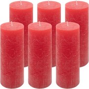Rusztikus gyertya készlet  20 cm Ø 7,5 cm 6 db piros