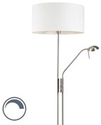 Acél és fehér állólámpa állítható olvasókarral - Luxor