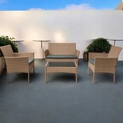 Elegáns rattan kerti bútor garnitúra asztallal és fekete üveglappal