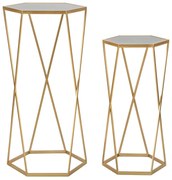 Hatszögletű Arany színű modern kisasztal szett tükör üveglappal – 2 db