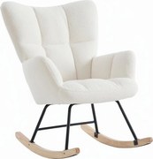 Hintaszék, relaxációs szék plüss szövet kárpitozással, fehér színű