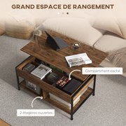 HOMCOM Felnyitható Kávézóasztal - Alsó Polc, Tárolódoboz - méretek: 100L x 80W x 60H cm - rusztikus fekete fa hatás | Aosom