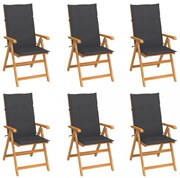 6 db tömör tíkfa kerti szék antracitszürke párnával
