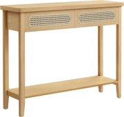 Konzol asztal 2 fiókkal, boho stílusú keskeny asztal, tölgy bézs