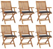 6 db összecsukható tömör tíkfa kerti szék párnával